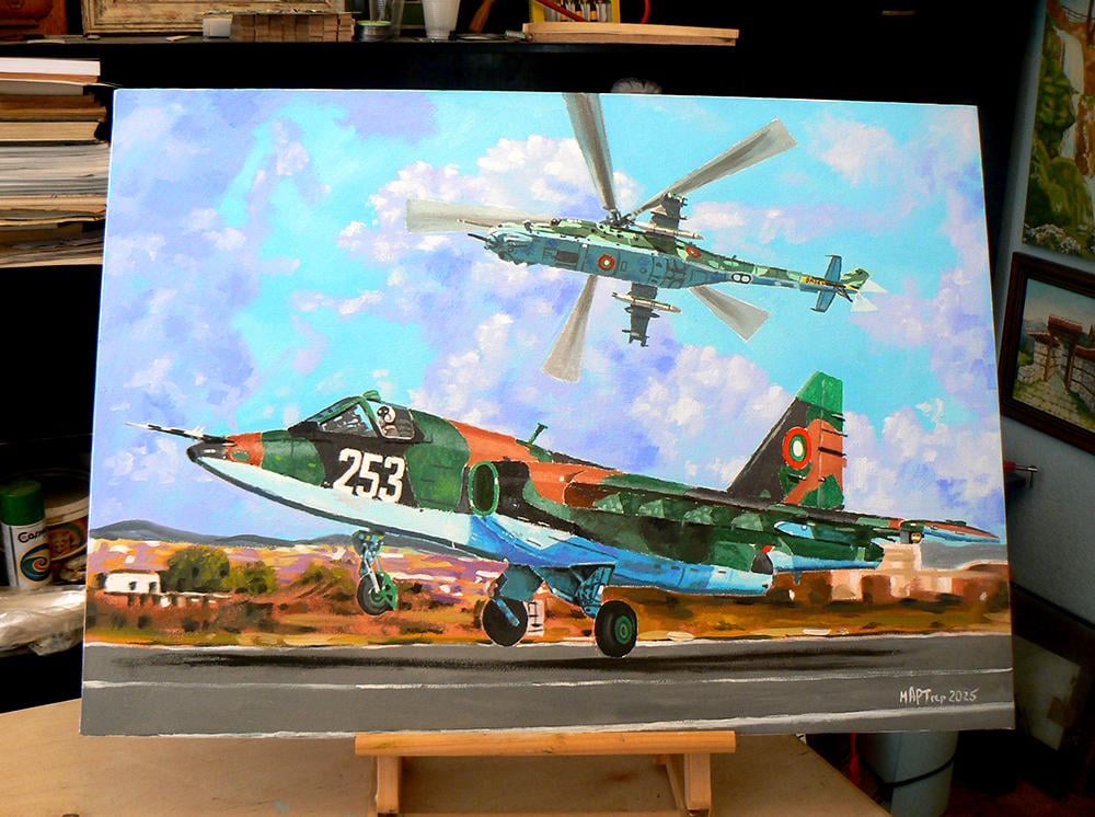 Su-25 and Mi-24. Bulgarian Air Force. Oil on a canvas 50 by 70 cm. I finished it yesterday.