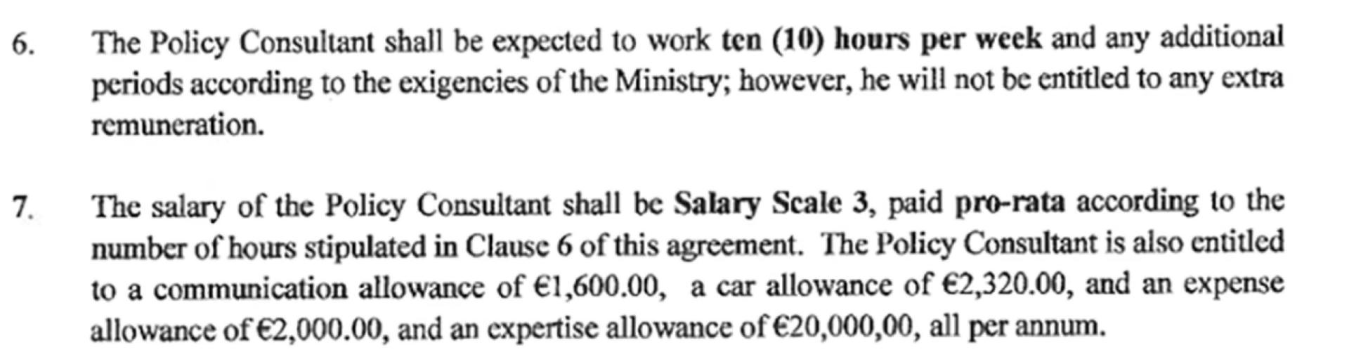 Besides a pro-rata salary worth around €11,000 annually, Cardona’s financial perks include a €20,000 'expertise allowance', €4,320 in car and expense allowances and a further €1,600 'communication allowance'.