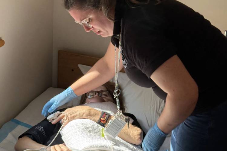 Maria Varanka leads a training for emergency responders on how to help someone through labor and delivery. She's an EMS training coordinator at the New Hampshire Department of Safety.. (Courtesy photograph) 