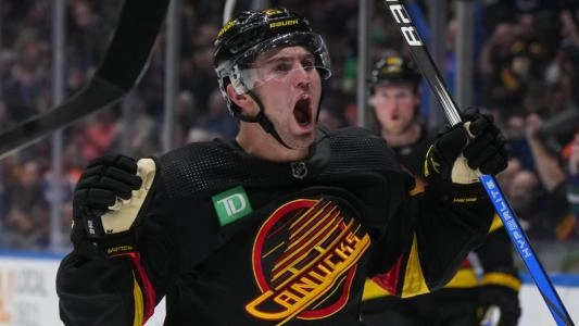 Vancouver Canucks forward Nils Hoglander. Vancouver Canucks forward Nils Hoglander.
