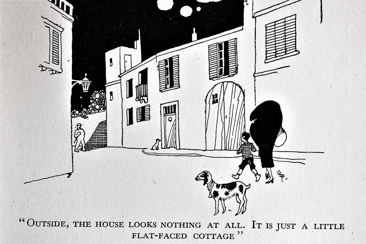 Line drawing of a street in St Julian’s, 1920s, by Gladys Peto