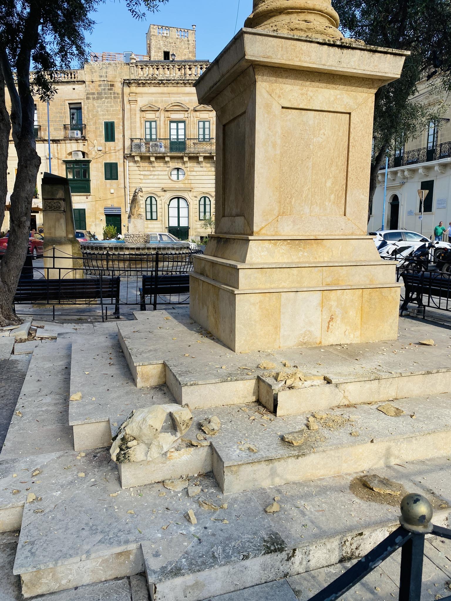 The Dejma Cross in Żebbuġ was damaged during the storm. Photo: Żebbuġ Local Council