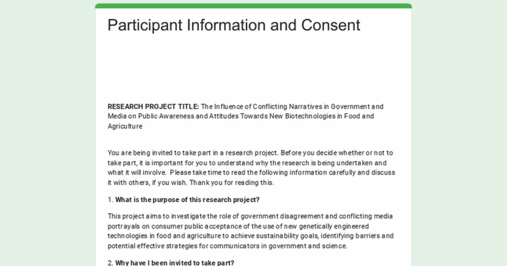New agricultural biotechnologies - attitudes and awareness