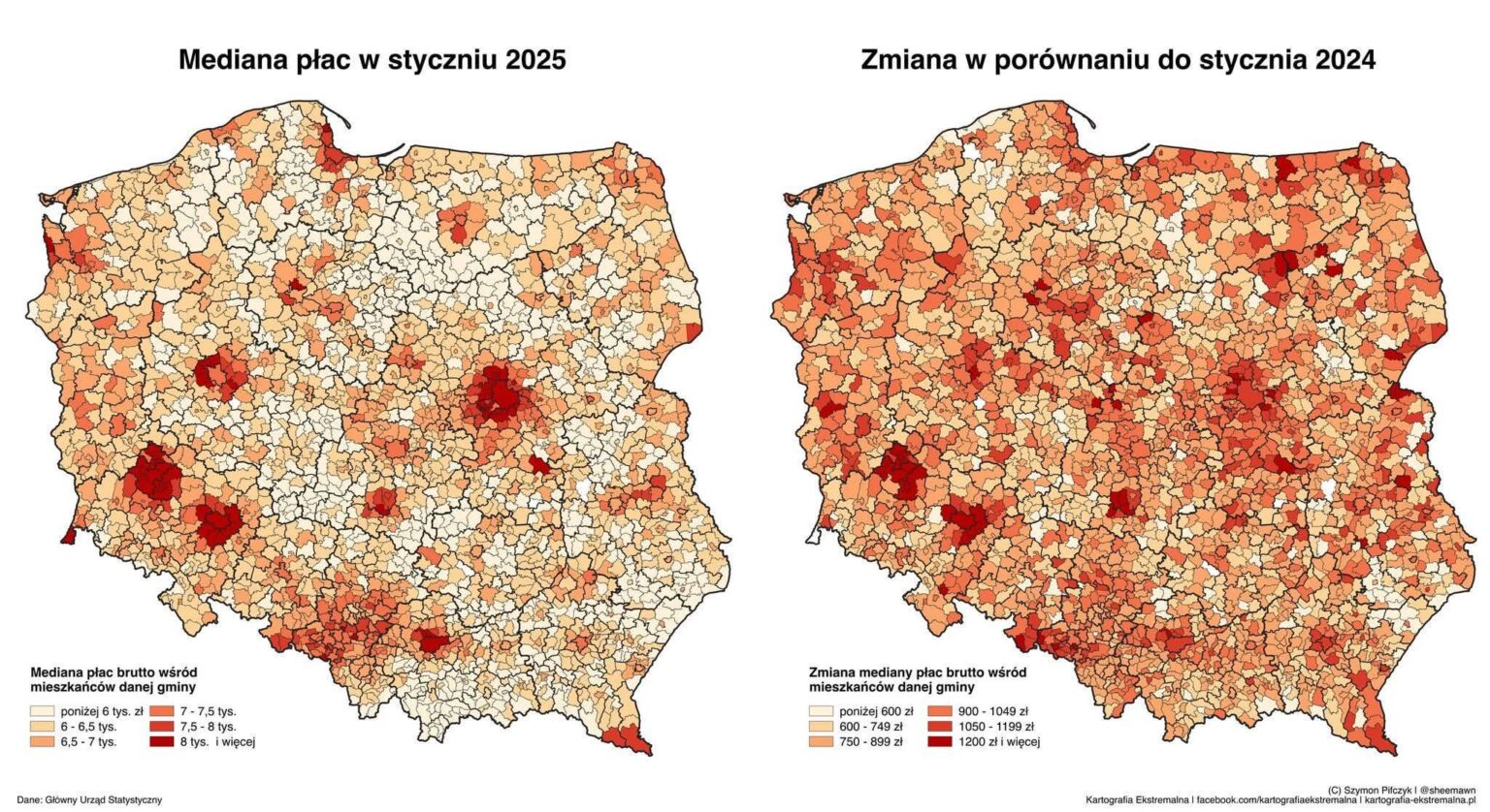 Dynamics and median amount of earnings in Poland (2024 vs 2025)