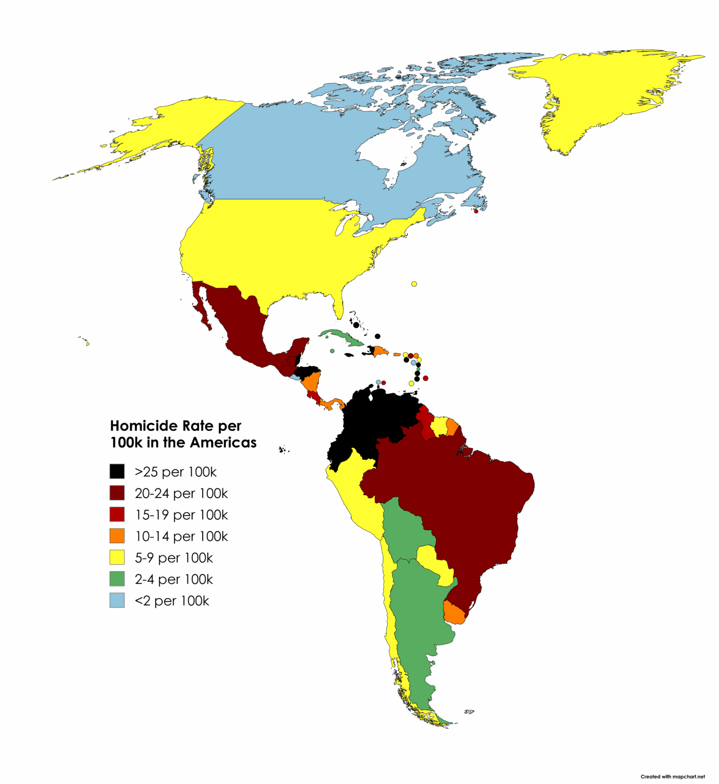 Homicide Rate per 100k in the Americas [OC]