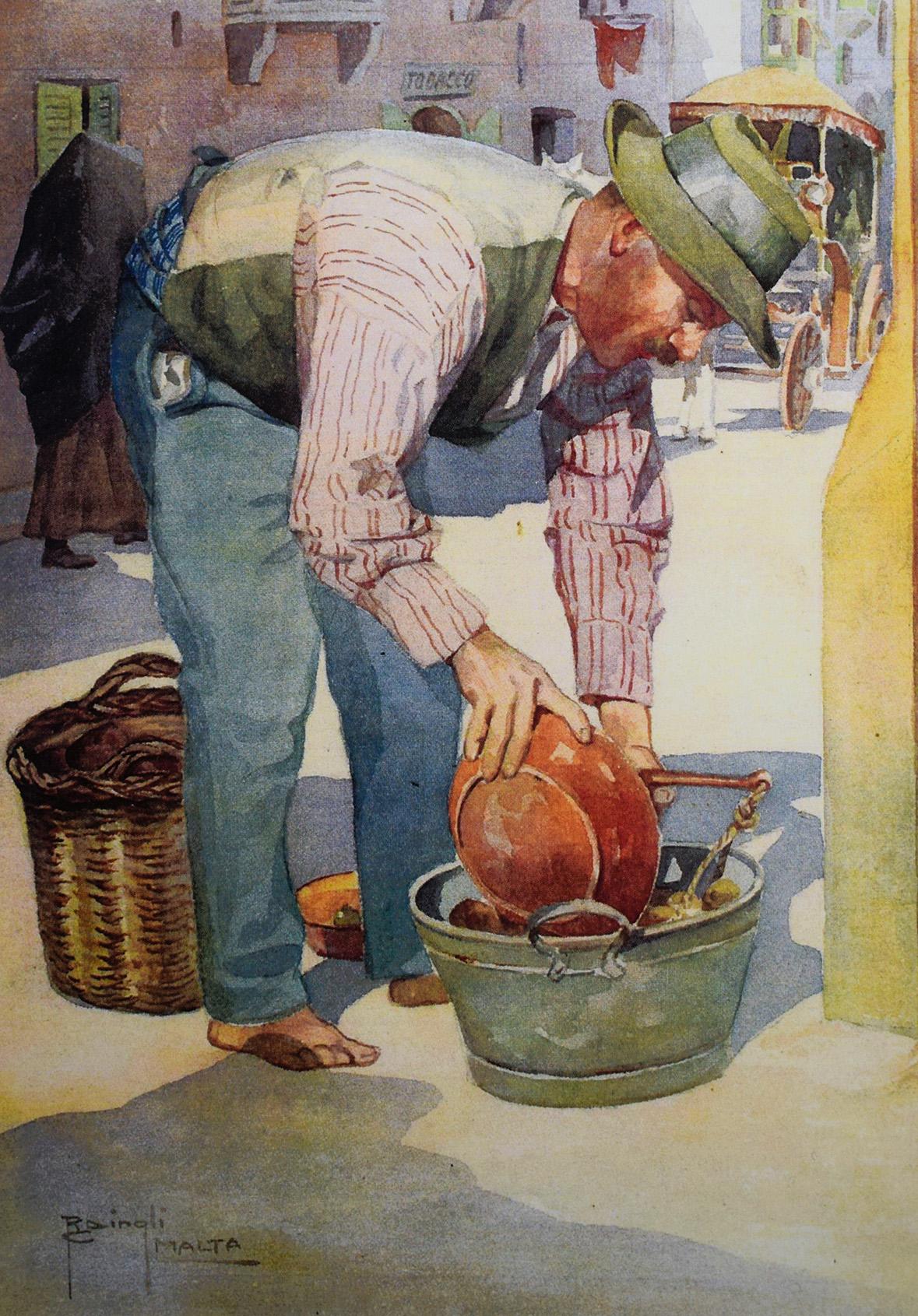 One of the few paintings by Robert Caruana Dingli which features marginally an 'għonnella'.