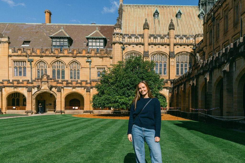 Princess Ingrid Alexandra of Norway walks across the lawn of her university in Sydney, Australia