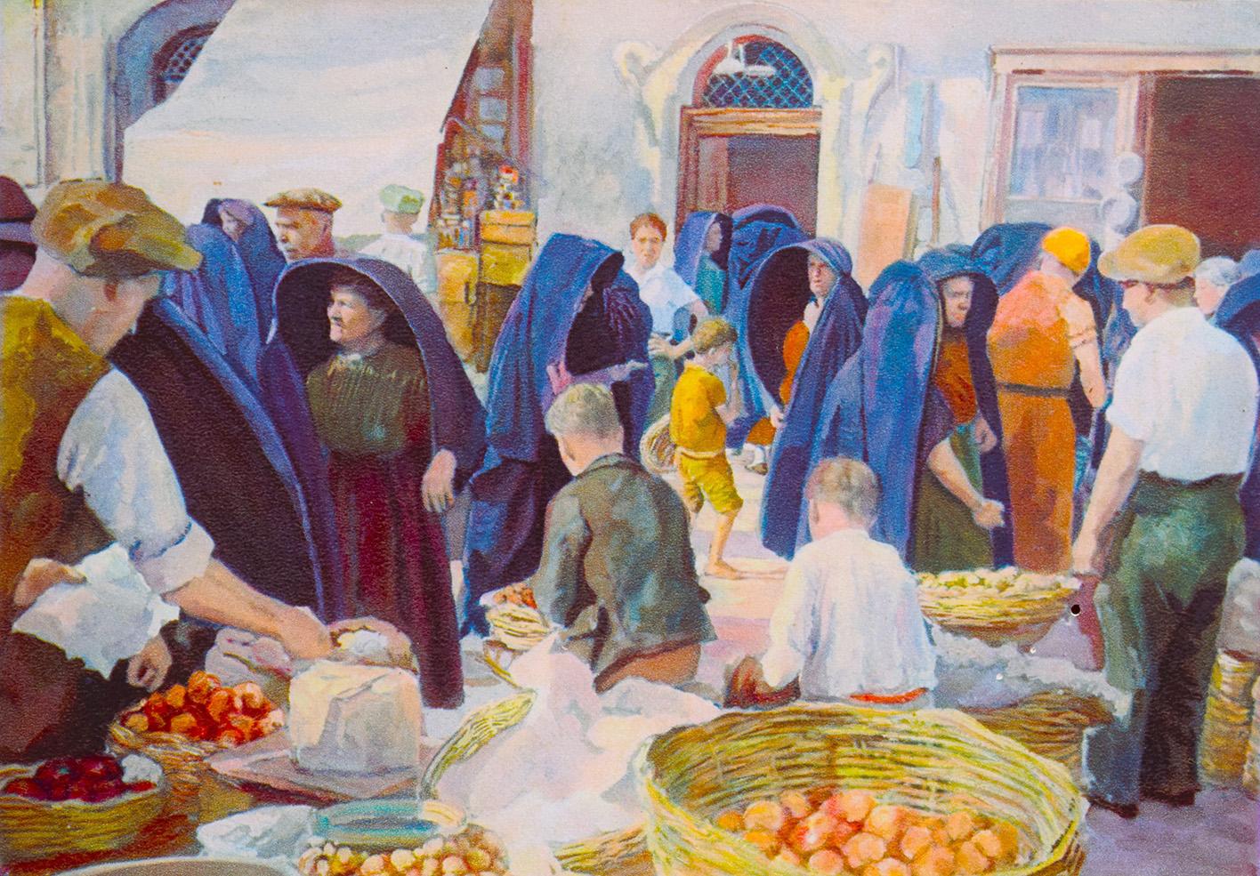 Market scene, by Geo Fürst, 1930s