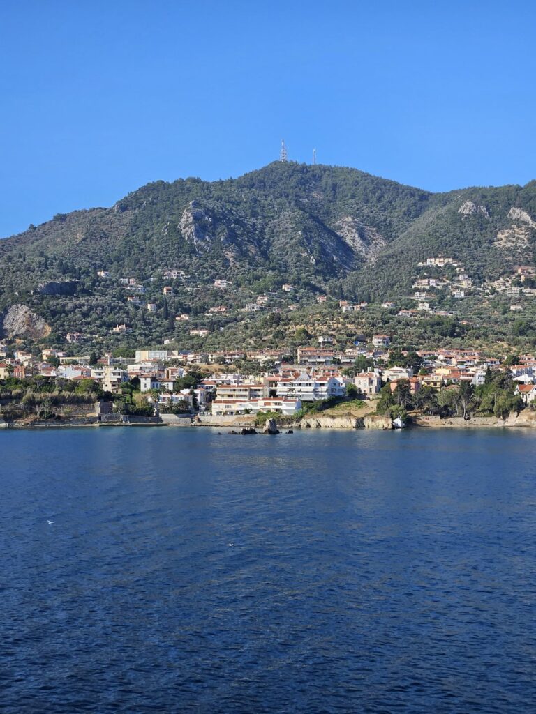 Just before the ship tied to the port of Mytilene