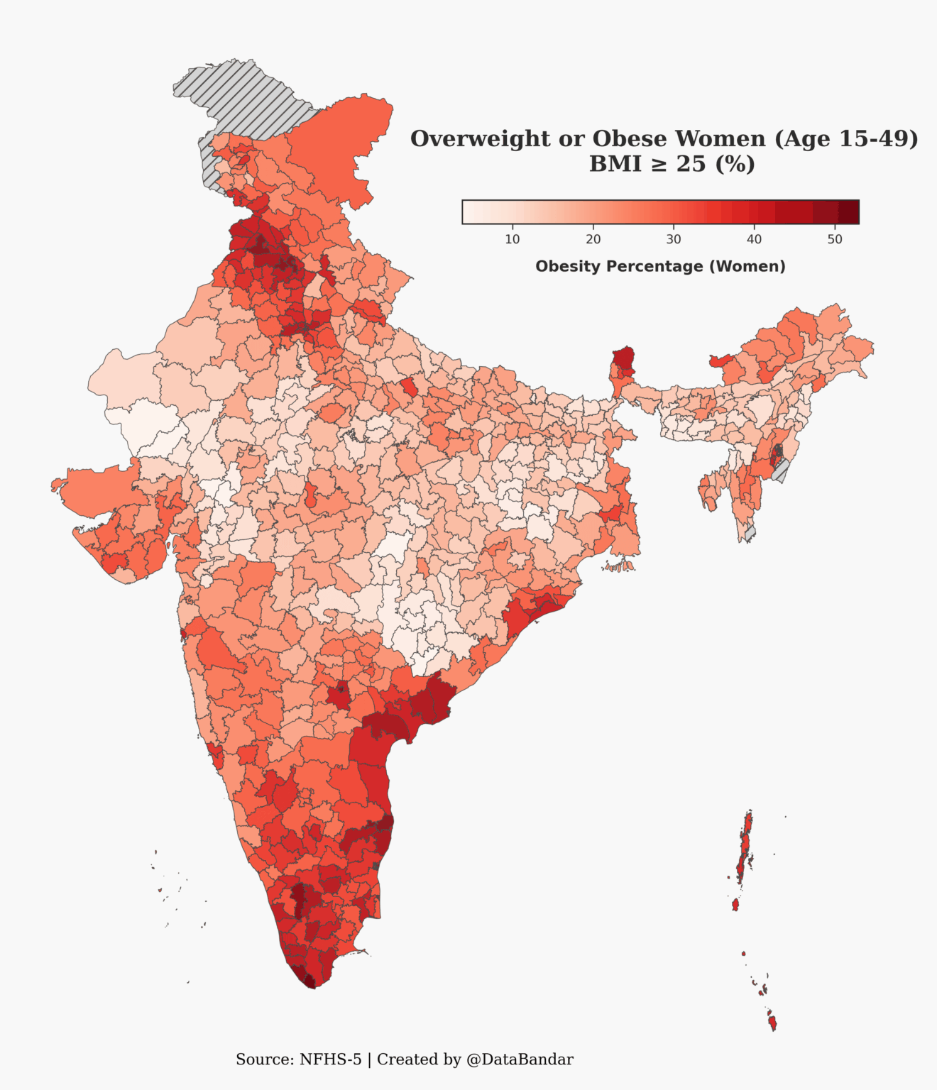 [OC] Obesity prevalence across Indian districts.