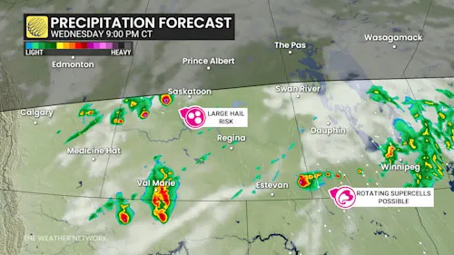 Prairies Wednesday overnight precipitation forecast