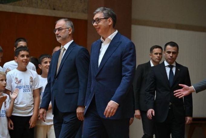 Stoilkovic in Vučić's arms at the "Serbia Calls 2025" camp