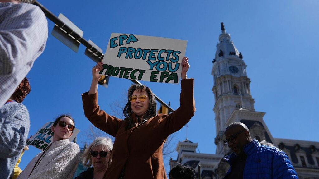 Environmental Protection Agency employees and their supporters take part in a national march against actions taken by the Trump administration March 25, 2025, in Philadelphia. (AP Photo/Matt Rourke, File)