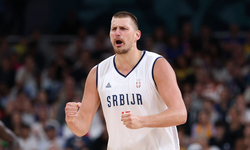 Nikola Jokic shows off his bounce in warmups for Serbia