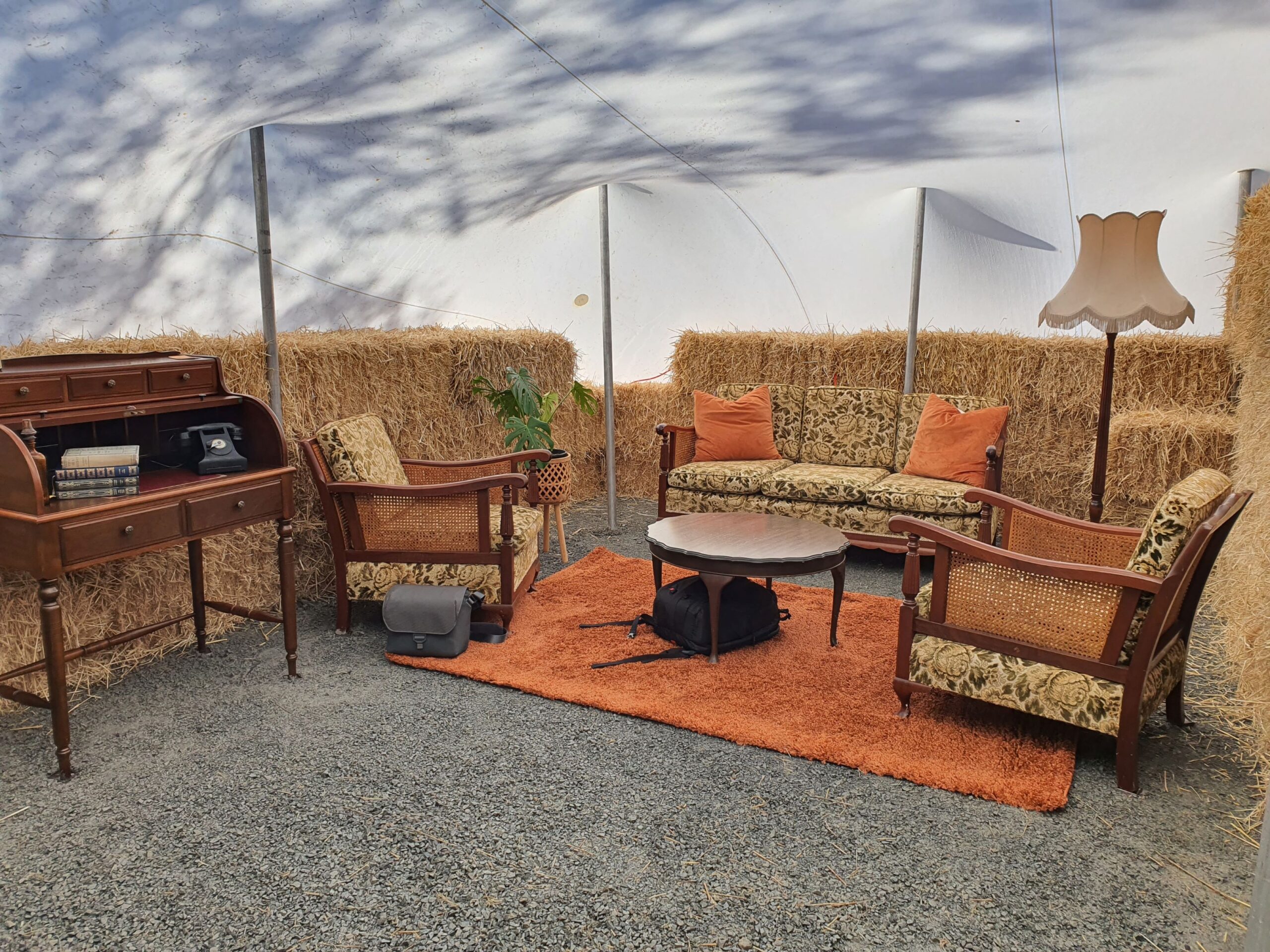 A photo of one of the themed living rooms on the 2025 Kia Tasman launch at Dirt Farm, Te Horo, Hautere, just outside of Wellington.