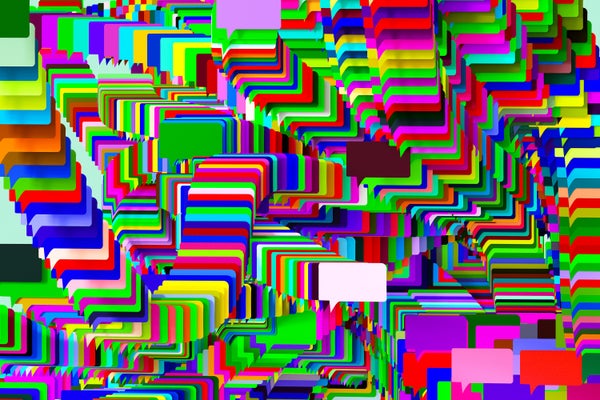 Digital generated images of multiple social media icons popping up and making abstract multicoloured pattern.