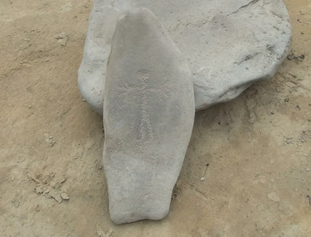 The carved stone shortly after its discovery. Credit: Hanne Bryn / NTNU University Museum