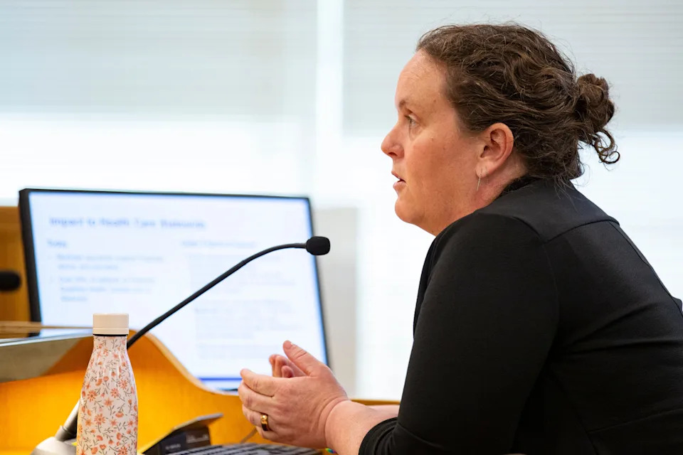 Emma Sandoe, the medicaid director of Oregon Health Authority, speaks during a Senate Committee public hearing on health care at the Oregon State Capitol on Tuesday, June 3, 2025, in Salem, Ore.