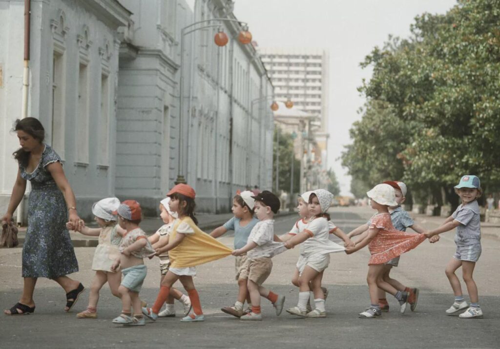 Kindergarteners on a walk, (1987), Batumi, Georgia. Photograph: Vladimir Akimov
