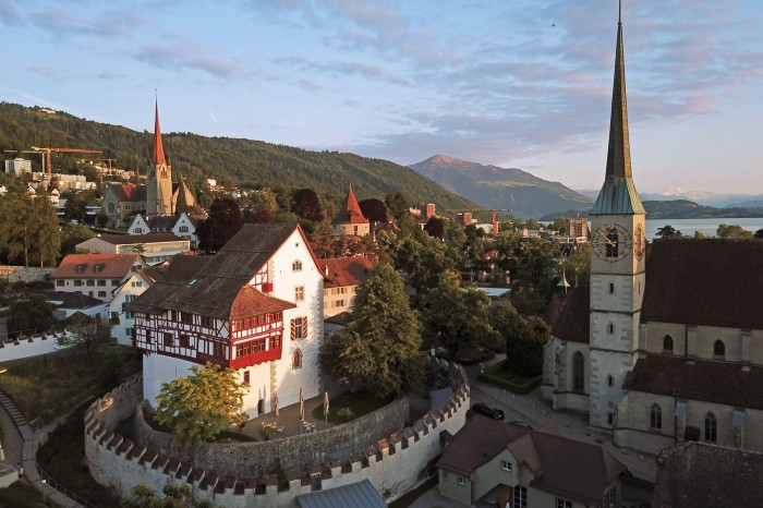 An aerial view of Zug, Switzerland