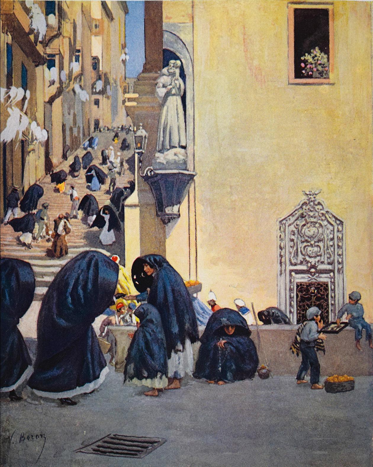 Women in 'għonnella' in Valletta, by Vittorio Boron