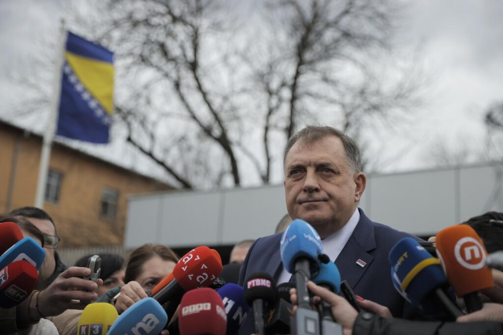 Bosnian Serb leader Milorad Dodik speaks to press after he leaves the Court of Bosnia and Herzegovina for the ongoing legal proceedings against him not respecting the decisions of the Office of the High Representative of Bosnia and Herzegovina (OHR), as came for the fourth time in Sarajevo, Bosnia and Herzegovina on January 17, 2024. (AA Photo)