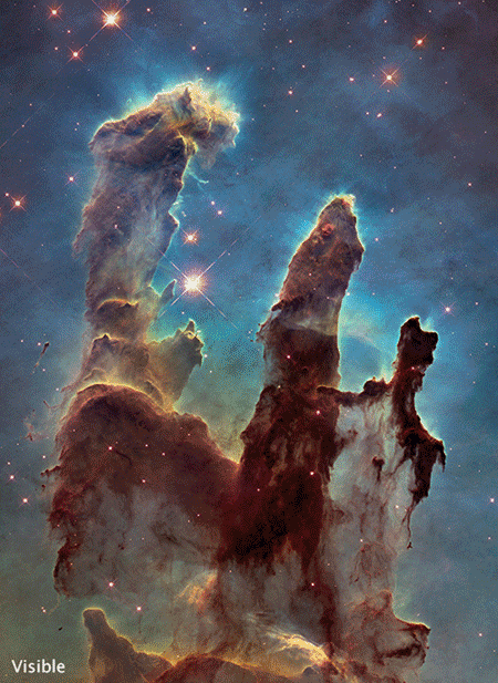 Pillars of Creation in visible and near-infrared light by Hubble