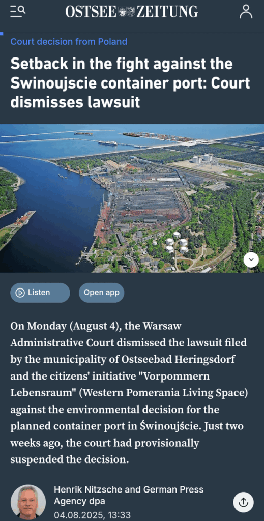 Warsaw court: Construction of container port in Świnoujście may proceed