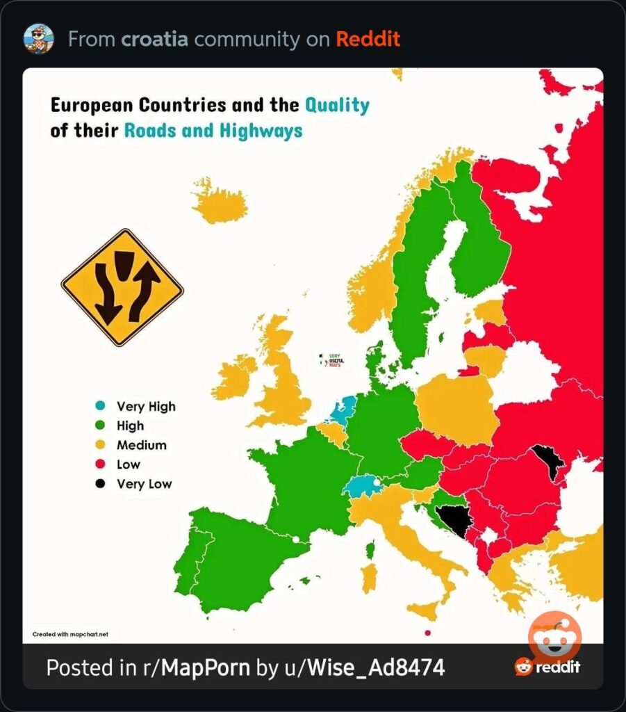 The quality of roads in the region
