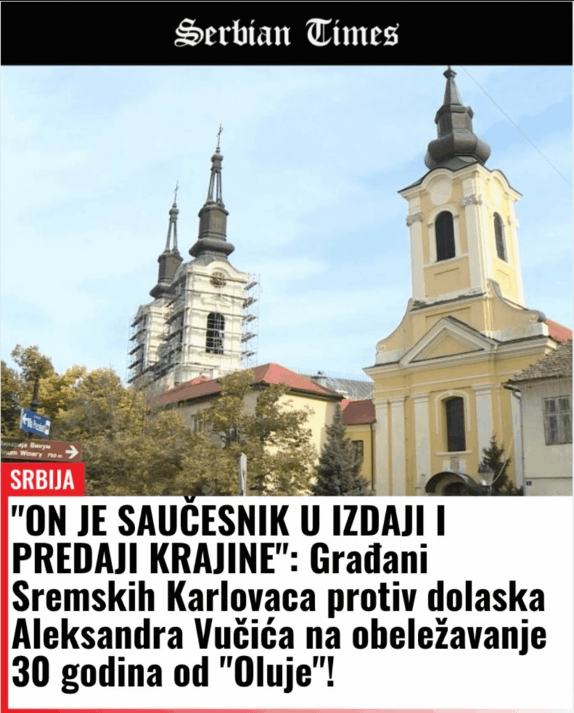Citizens of Sremski Karlovac v. Vučić's arrival at the marking of the anniversary of the Storm.