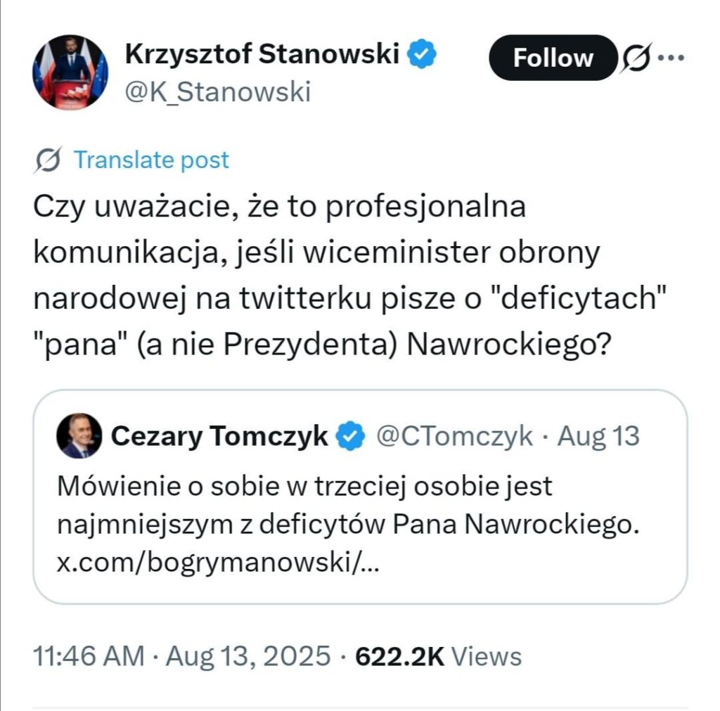 Stanowski improves Mr. Tomczyk for calling the president "the Lord".
