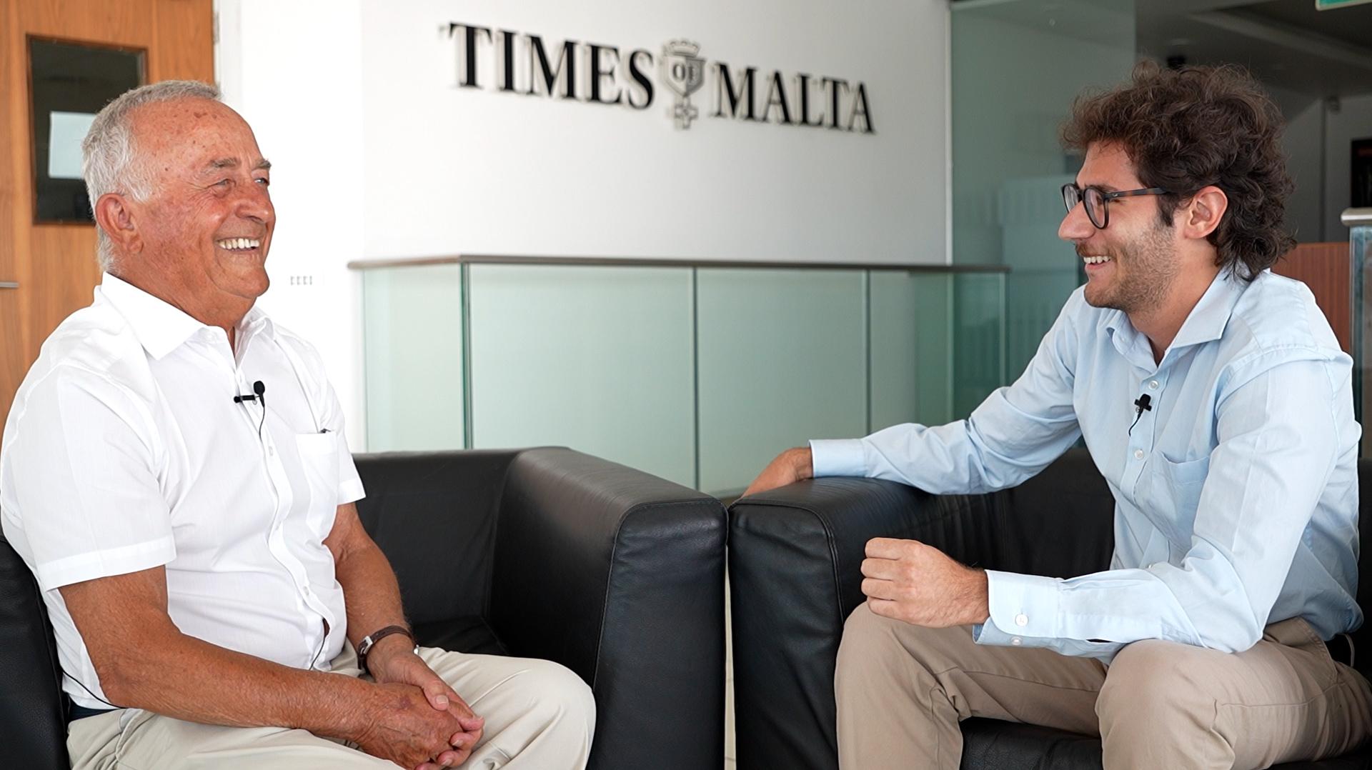 Victor Aquilina sharing a light moment with journalist Marc Galdes.