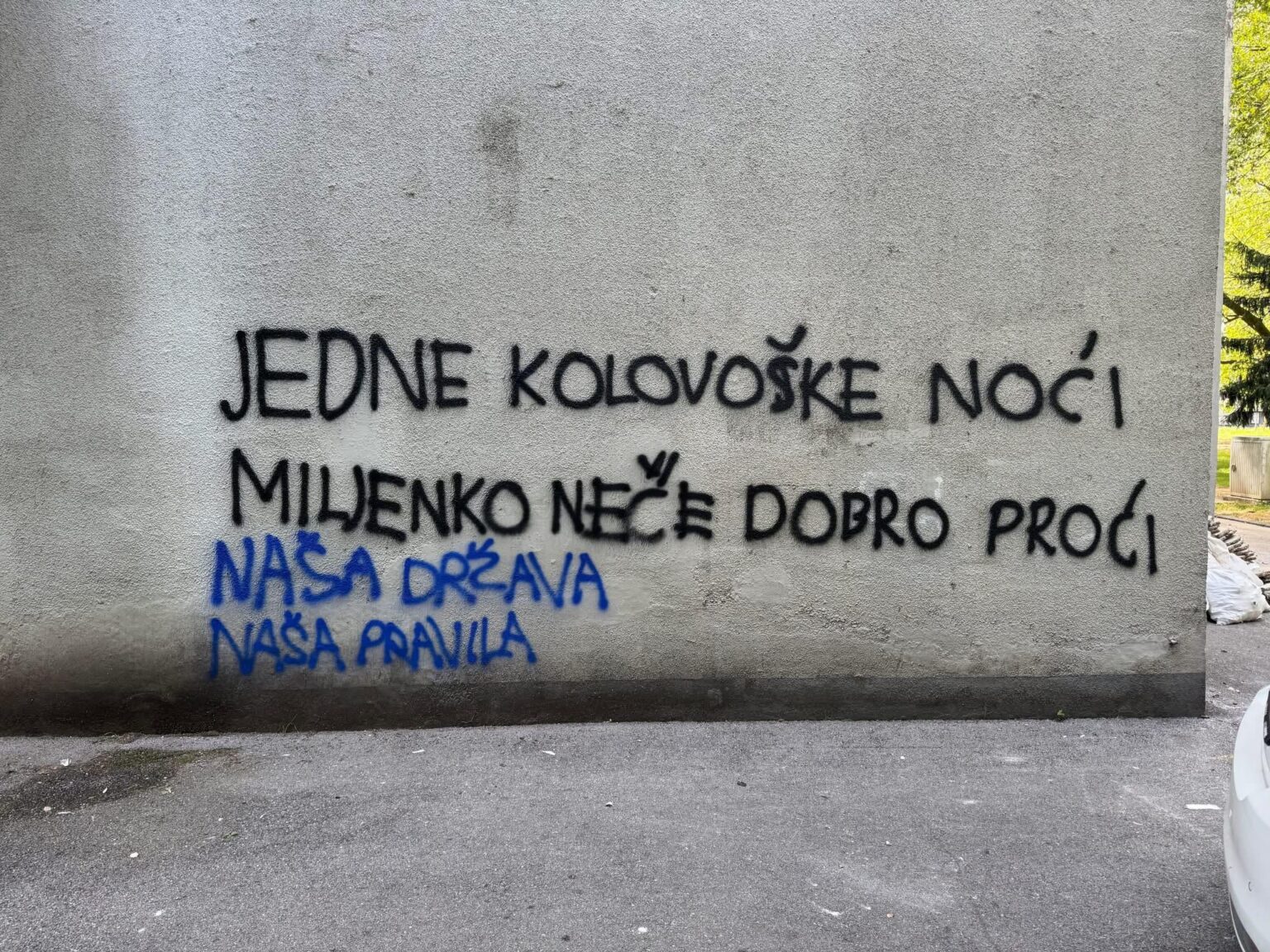 Jergovic died graffiti on the building.