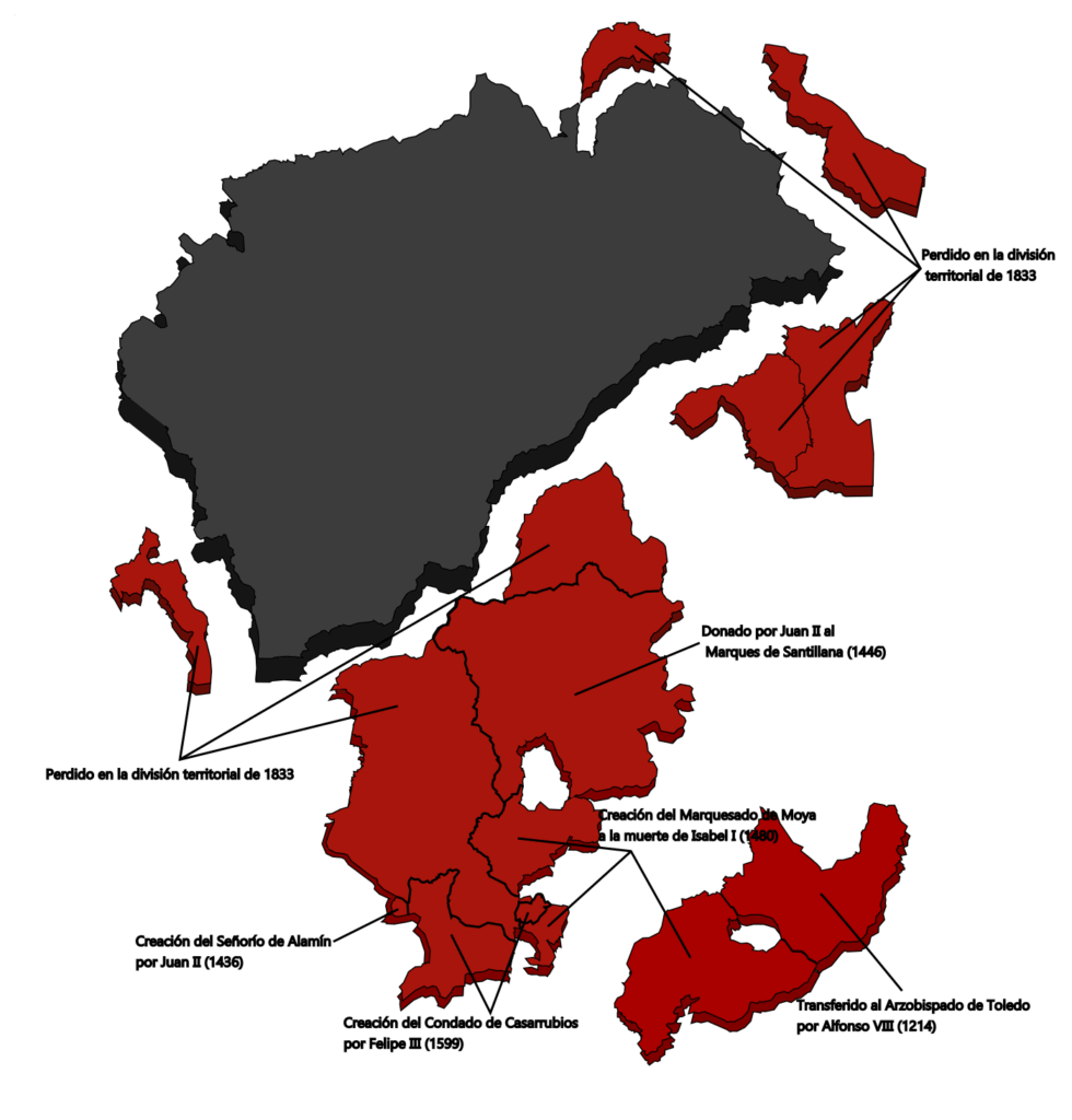 Infographics of all the territorial losses suffered by the communities of Villa y Tierra that currently make up the province of Segovia (made by me)