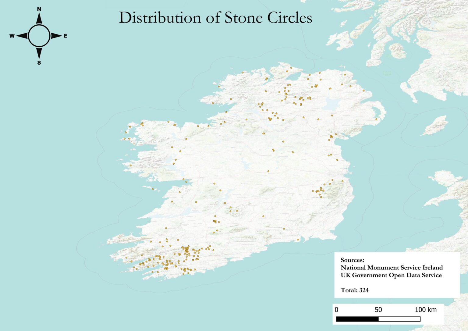 [OC] Distribution of Stone Circles in Ireland
