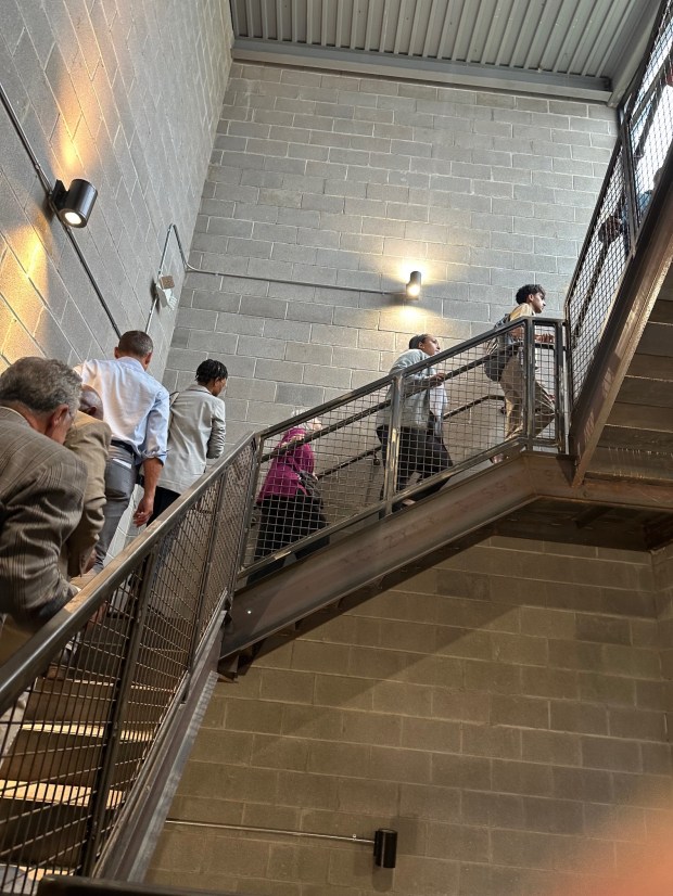 Heading up to the Green Roof on top of the...