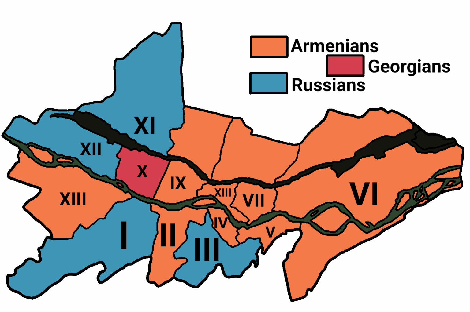 Tbilisi ethnic map in 1876 (During Russian Empire)