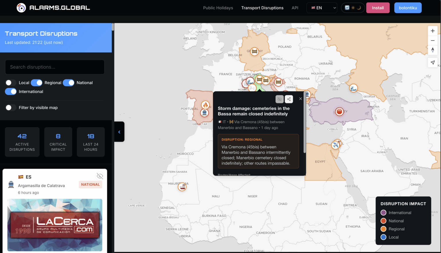 [OC] I made a live map of global events that delay shipments, like upcoming holidays and transport strikes.