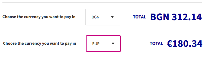 WizzAir charge cheaper if you pay in BGN