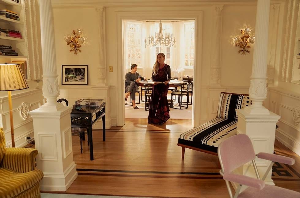 an elegant interior space featuring a dining area and a living area