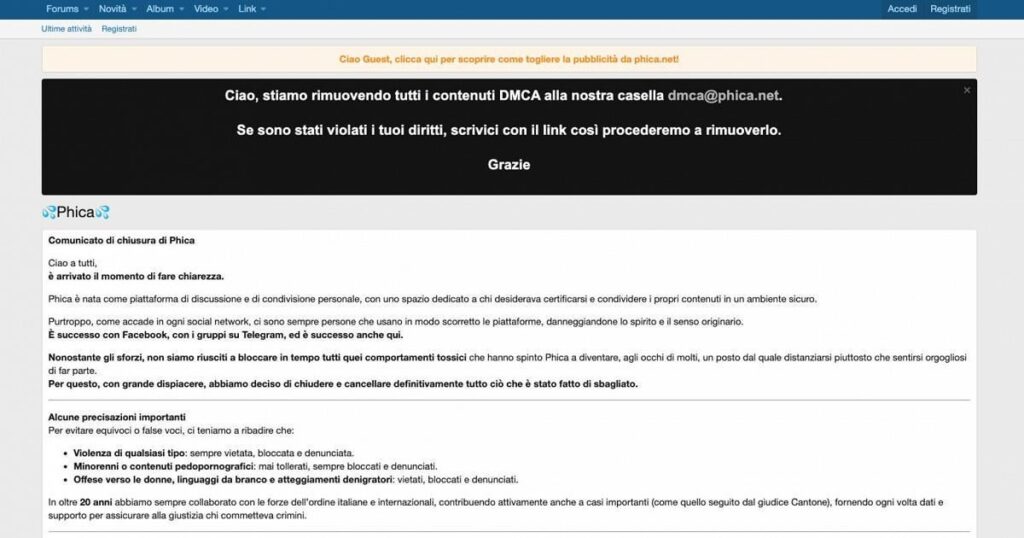 The Phica.net portal closes after the complaints, the managers: "used incorrectly"