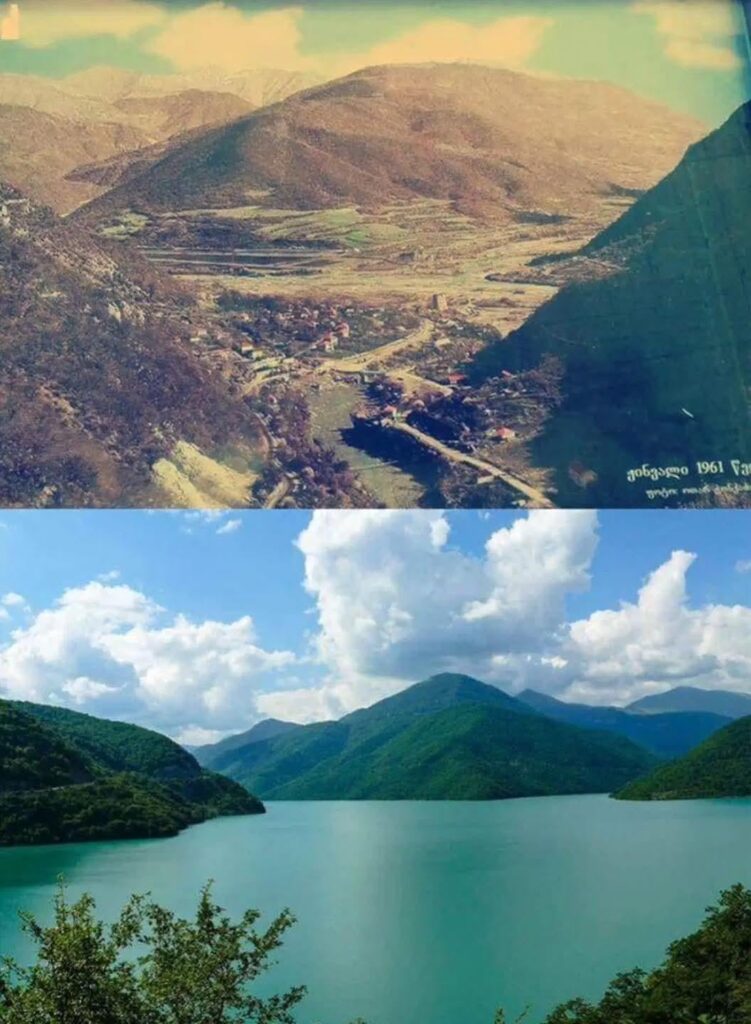 Zhinvali Reservoir before and after filling