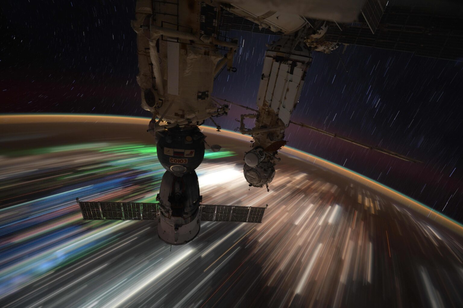 Orbital star trail over Southeast Asia