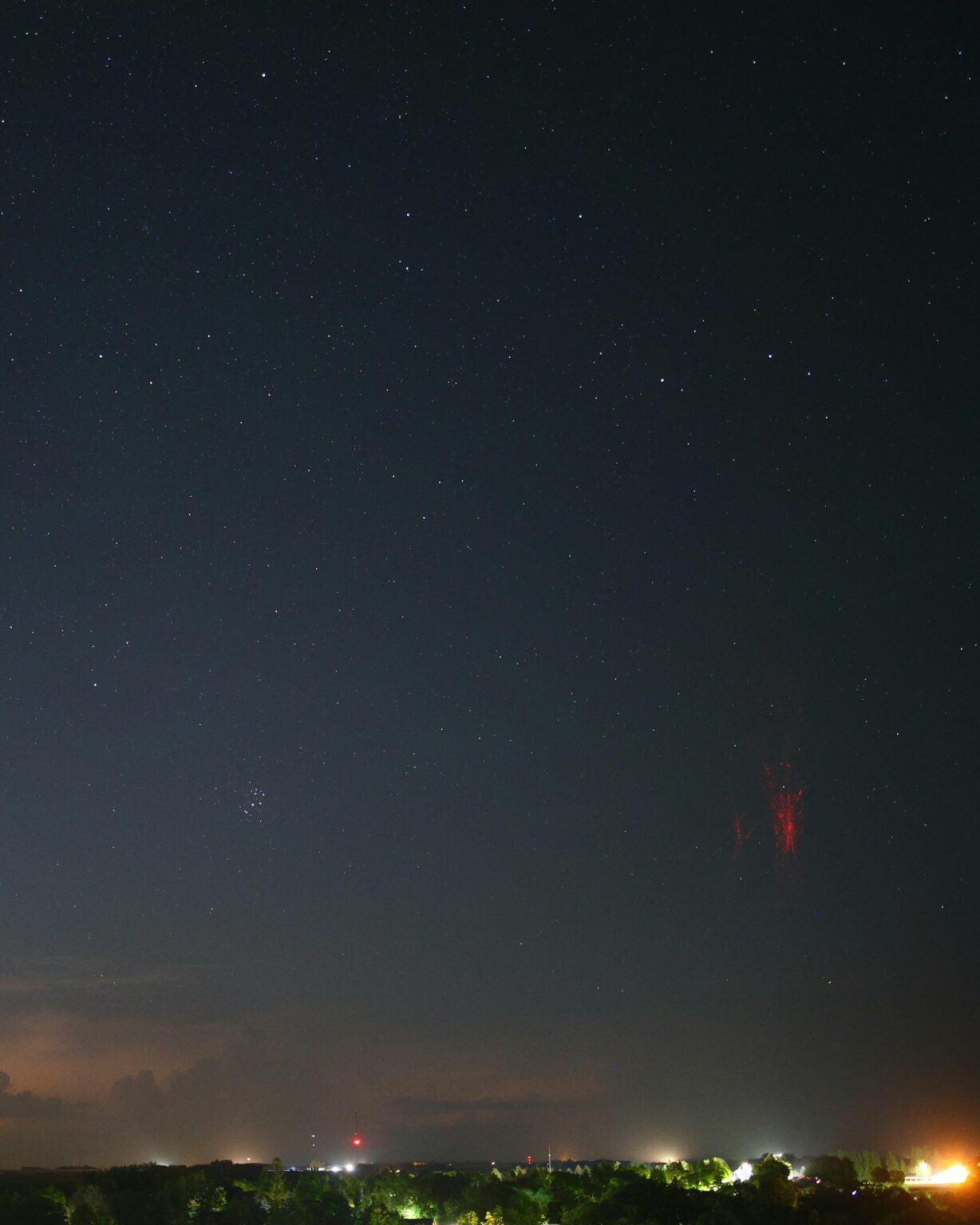 The Seven Sisters and a Red Sprite