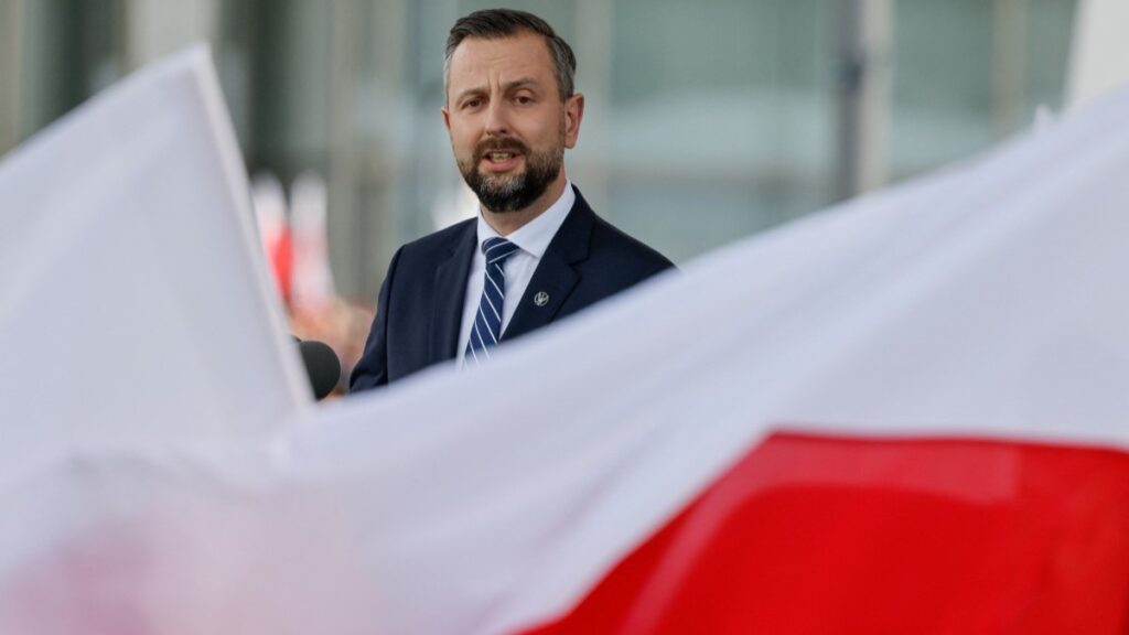 Poland’s Defence Minister Wladyslaw Kosiniak-Kamysz speaks at an official ceremony at the Tomb of the Unknown Soldier on the Pilsudski Square in Warsaw on August 6, 2025.