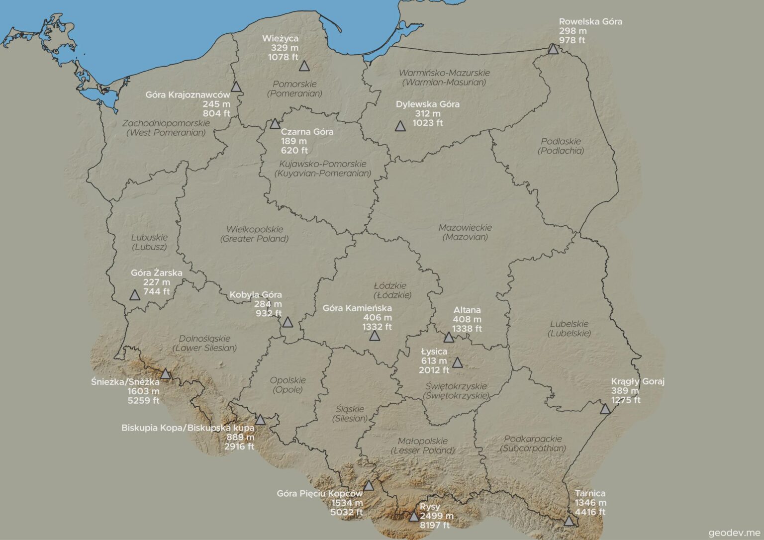 [OC] The highest points in voivodships