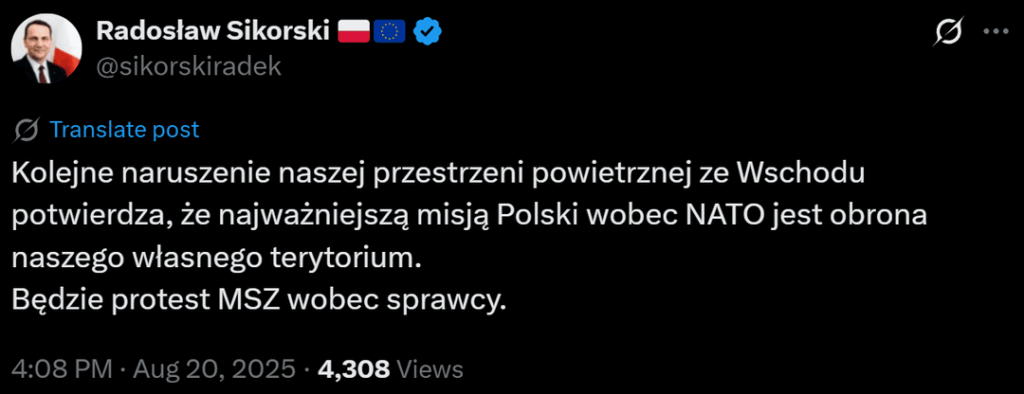 Government reaction to military drone crashing on Polish territory