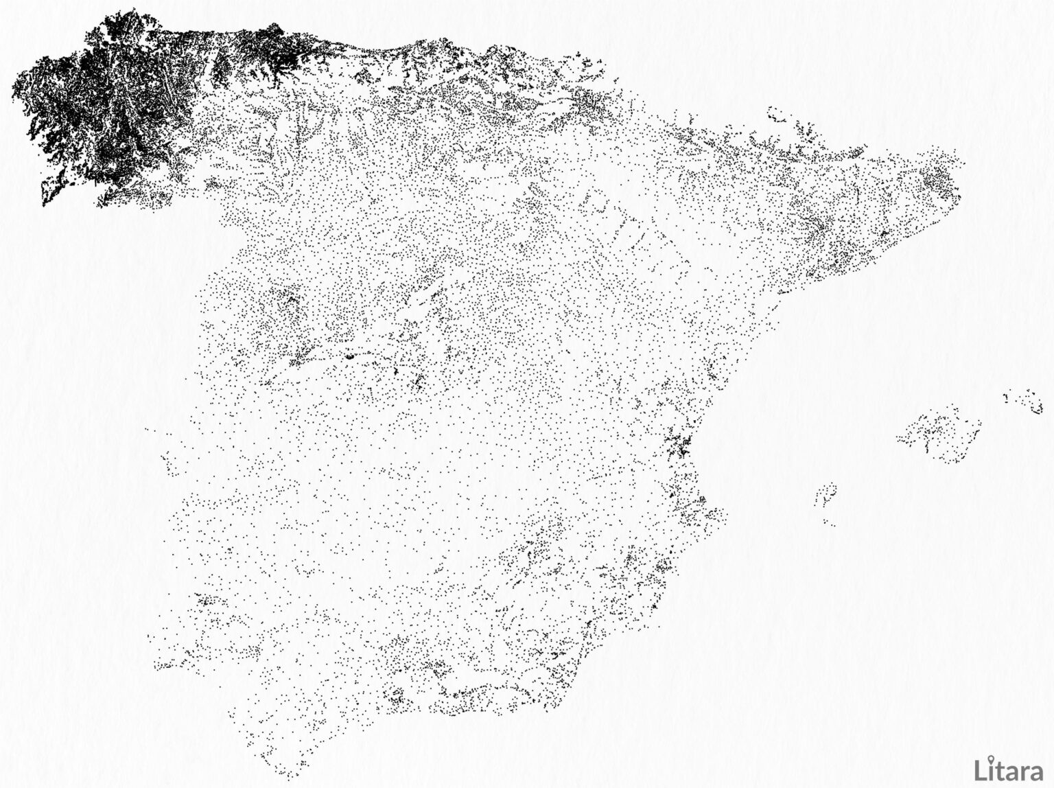 [OC] I visualized 52,323 populated places in European part of  Spain and accidentally uncovered a stunning demographic phenomenon.