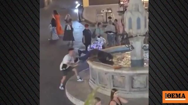 Rhodes: Video Salo showing young tourist pushing homeless to fountain