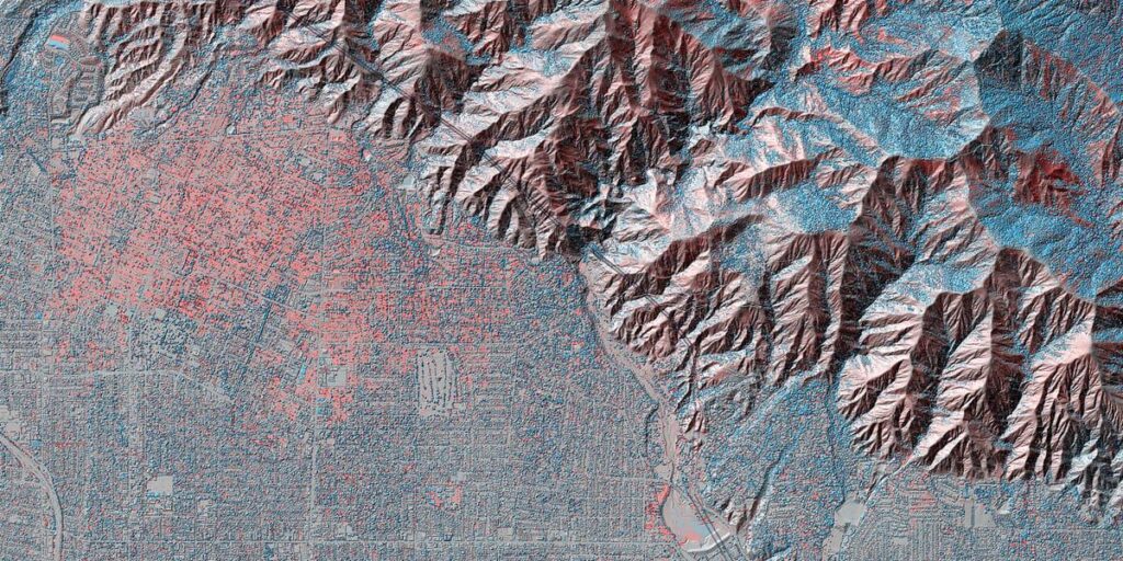 [OC] LiDAR visualization showing before and after of the LA wildfires